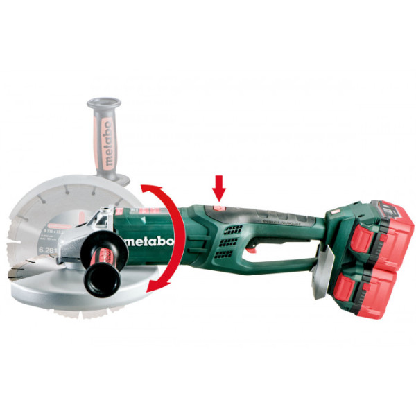 Акумуляторна кутова шліфувальна машина Metabo WPB 36-18 LTX BL 230 MetaLoc, 4 акб 8.0 Ah, 2 з/п