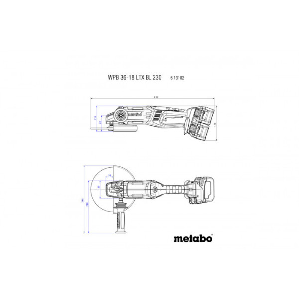 Акумуляторна кутова шліфувальна машина Metabo WPB 36-18 LTX BL 230 MetaLoc, 4 акб 8.0 Ah, 2 з/п