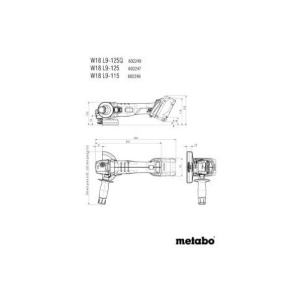 Акумуляторна кутова шліфмашина Metabo W 18 L 9-115 щіткова, без акб і з/п, в metaBOX 165 L