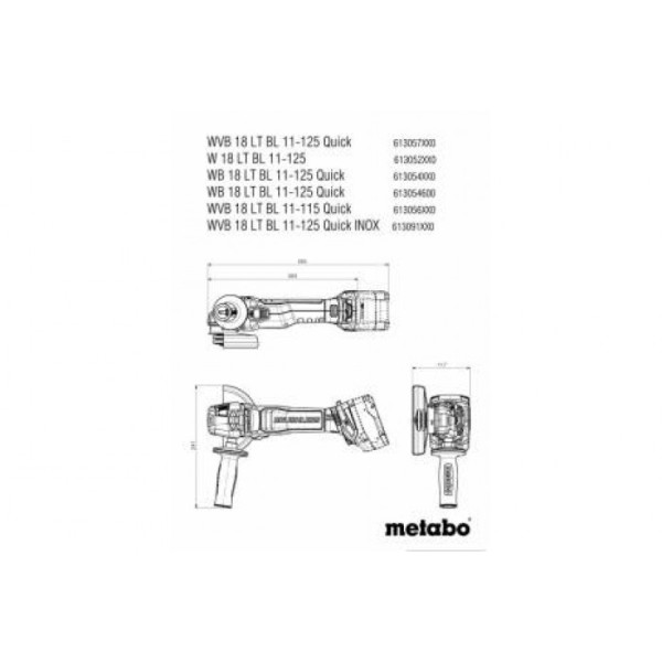 Акумуляторна кутова шліфмашина Metabo WVB 18 LT BL 11-125 Quick безщіткова, без акб і з/п, в metaBOX 165 L