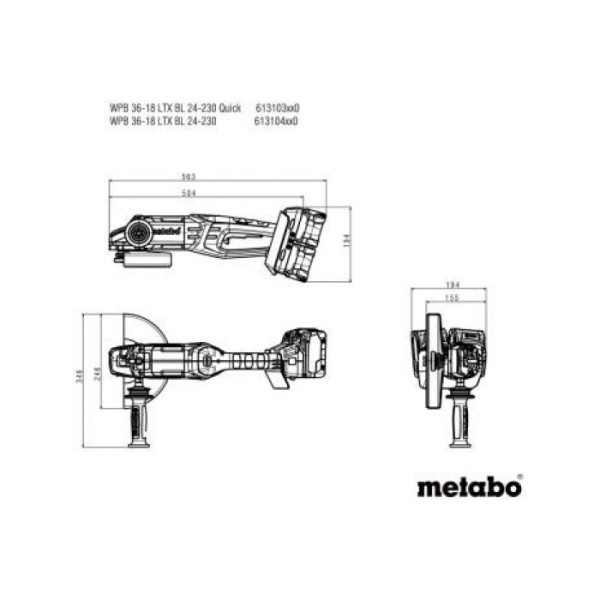 Акумуляторна кутова шліфмашина Metabo WPB 36-18 LTX BL 24-230 Quick, 4 акб 8.0 Ah, з/п ASC 145 Duo, у кофрі