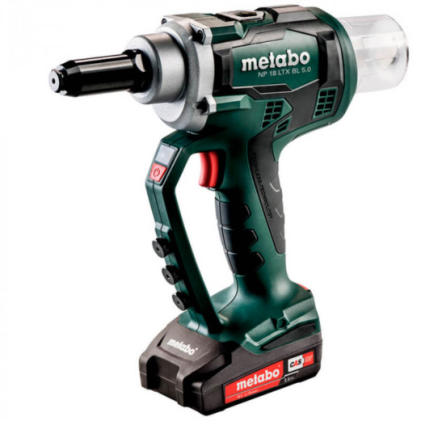 Акумуляторний заклепувальний пістолет Metabo NP 18 LTX BL 5.0, 2 акб 18 В Li-Power 2.0 Ah, з/п ASC 55, у кейсі MetaBOX 145 L