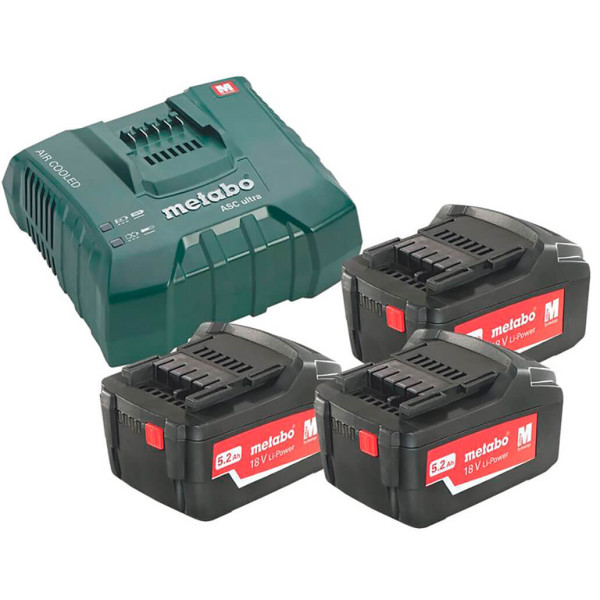 Базовий комплект Metabo 18 В 3х5.2 Ah, з/п ASC Ultra