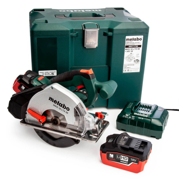 Акумуляторна ручна дискова пила по металу Metabo MKS 18 LTX 58, 2 акб 18 В LiHD 5.5 Ah, з/п, кейс