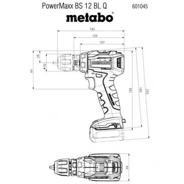 Акумуляторний дриль-шуруповерт Metabo PowerMaxx BS 12 BL Q, 2 акб Li-Power 12V 2 Ah, з/п в MetaBox 118