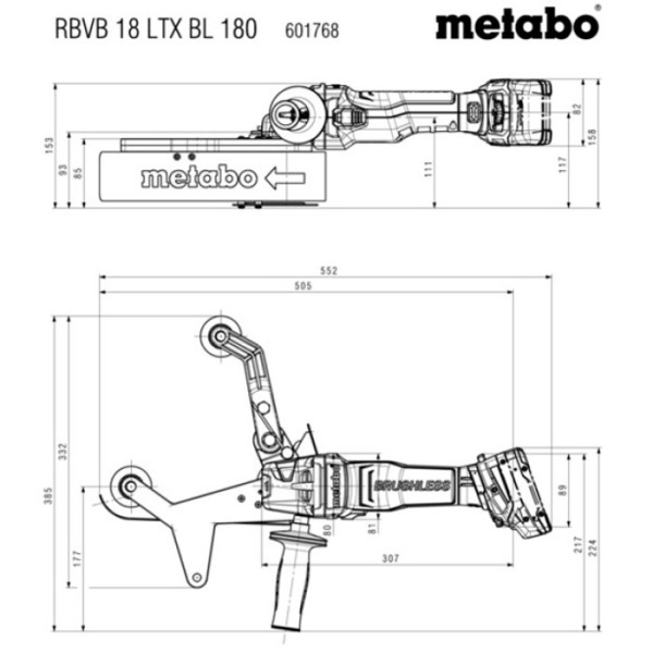 Акумуляторна стрічкова шліфмашина для труб Metabo RBVB 18 LTX BL 180, без акб в MetaBOX 185 XL