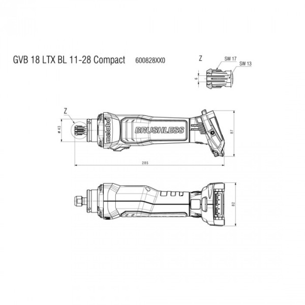 Акумуляторна пряма шліфмашина Metabo GVB 18 LTX BL 11-28 Compact, без акб