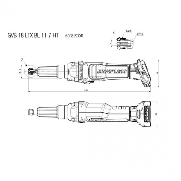 Акумуляторна пряма шліфмашина Metabo GVB 18 LTX BL 11-7 HT, без акб