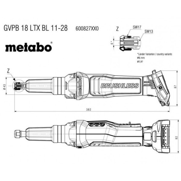 Акумуляторна пряма шліфмашина Metabo GVPB 18 LTX BL 11-28, без акб