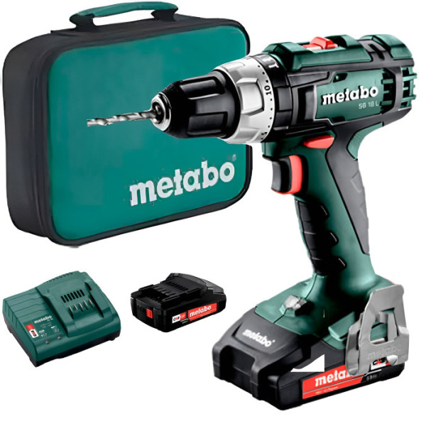 Акумуляторний ударний дриль-шурупокрут Metabo SB 18 L, з 2 акб 2Ah Li-Power та з/п SC 30, набором біт і бітотримачем, у сумці