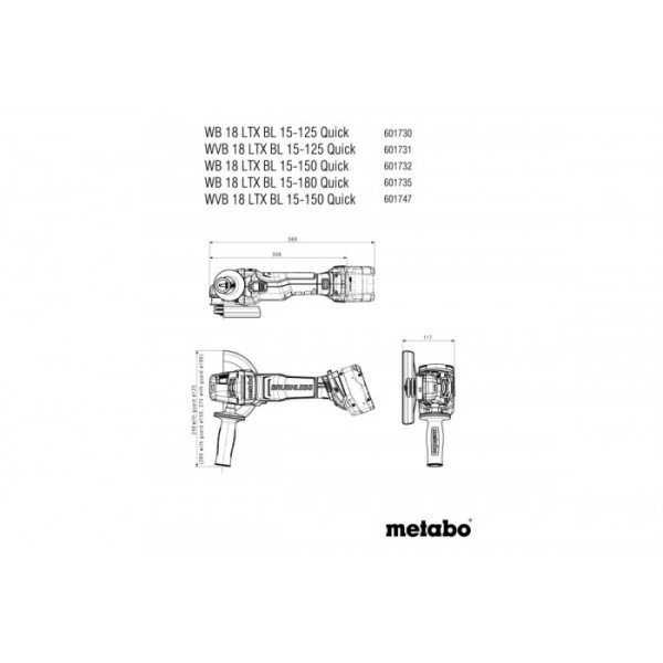 Акумуляторна кутова шліфмашина Metabo WVB 18 LTX BL 15-125 Quick, 2 акб 18V 5.5 Ah, з/в ASC 145 в MetaBOX 165 L
