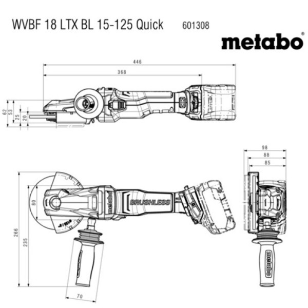 Акумуляторна кутова шліфмашина Metabo WVBF 18 LTX BL 15-125 Quick, без акб в MetaBOX 165 L