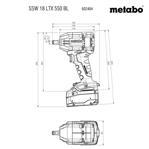 Акумуляторний ударний гайковерт Metabo SSW 18 LTX 550 BL, без акб та з/п в MetaBOX 145