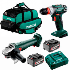 Набір акумуляторних інструментів Metabo: болгарка W 18 L BL 9-125, дриль-шурупокрут BS 18 BL, перфоратор KH 18 LTX 24, 2 акб 18V 4 Ah, з/п SC 36 в сумці