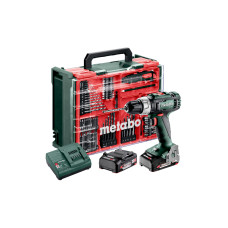 Акумуляторний ударний дриль Metabo SB 18 L SET, 2 акумулятори LiPOWER 18 V 2 Ah, з/п SC 30 з комплектом 78 аксесуарів